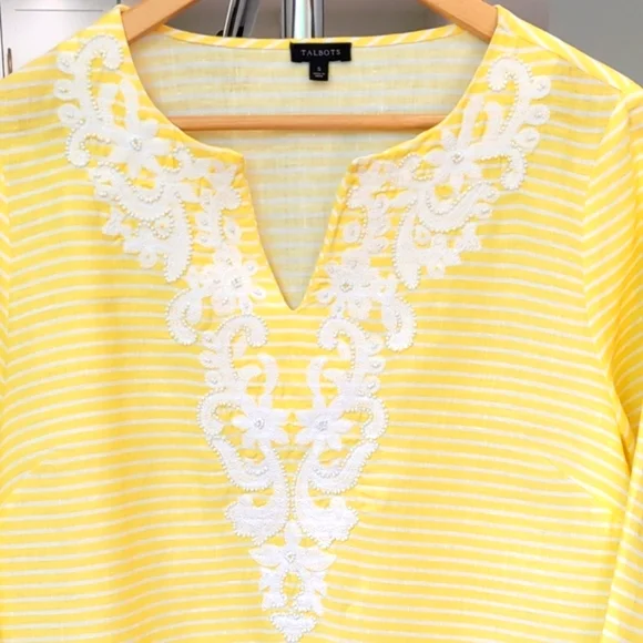 TALBOTS 100% LINEN TALBOTS BEADED EMBRODERD TOP SMALL - Picture 10 of 11